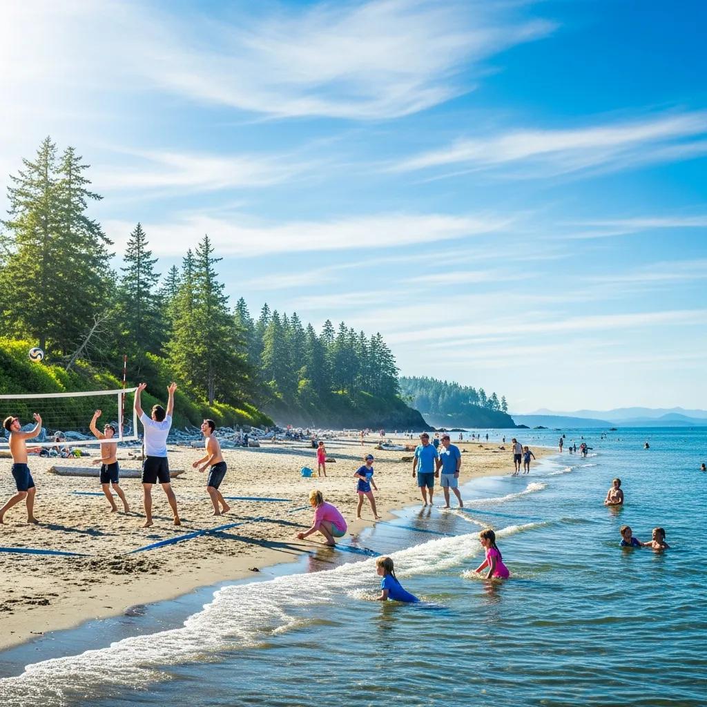 Families enjoying various activities at Qualicum Beach