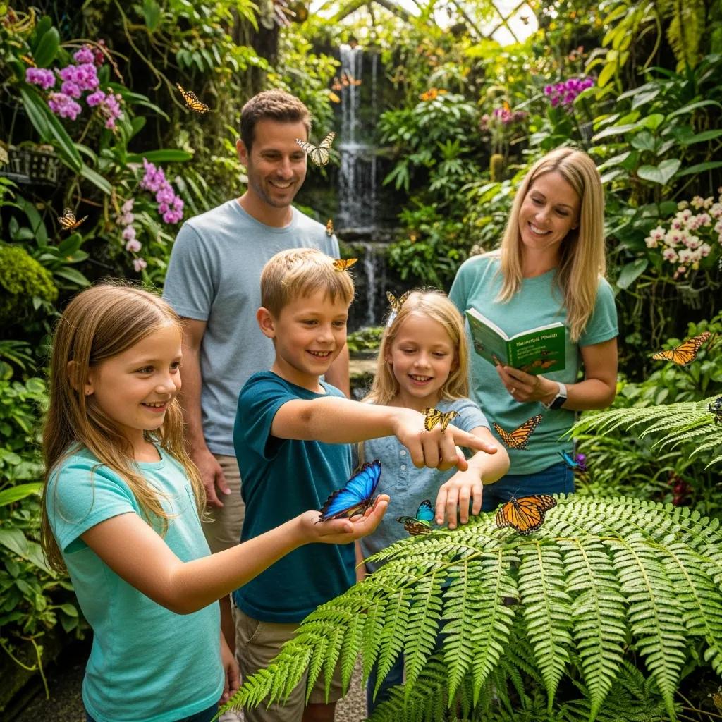 Family enjoying Butterfly World in Coombs with butterflies around